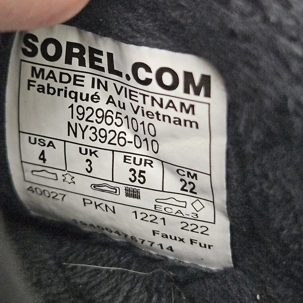Sorel Lanner‎ Ridge Mules Black Suede Faux Fur Lined Clog Slippers kid's Size 4